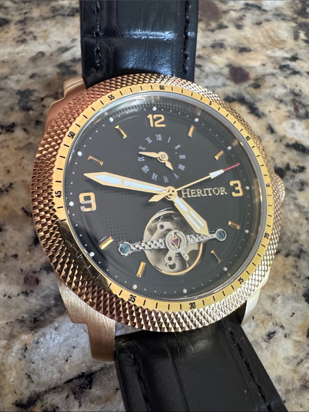 Heritor HelmsleyGold-Tone Automatic Watch with Black Dial